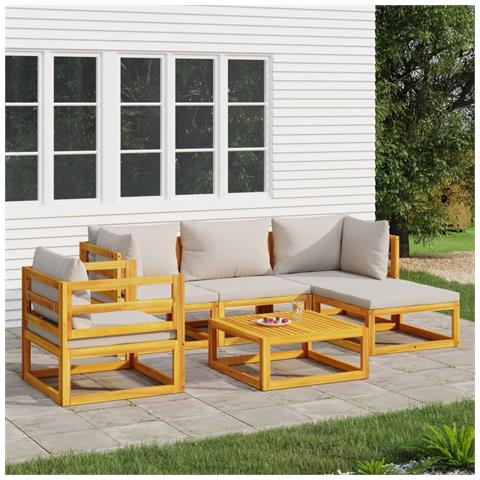 Set Salotto Giardino 6pz Cuscini Grigio Chiaro Legno Massello - Foto 2