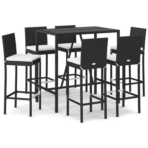 Set Bar da Giardino 7 pz con Cuscini in Polyrattan Nero - Foto 1