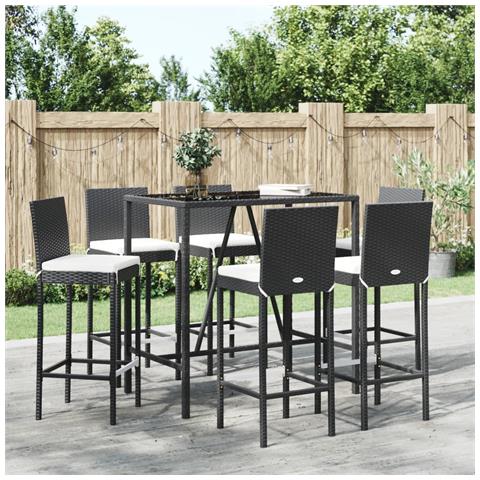 Set Bar da Giardino 7 pz con Cuscini in Polyrattan Nero - Foto 2
