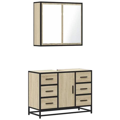 Set Mobili da Bagno 2 pz Rovere Sonoma in Legno Multistrato - Foto 1