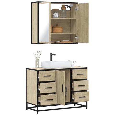 Set Mobili da Bagno 2 pz Rovere Sonoma in Legno Multistrato - Foto 2