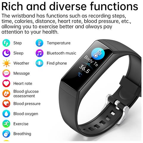 Smart Bracelet: Monitoraggio Frequenza Cardiaca, Pressione Sanguigna, Ossigeno, Salute Remota, Fitness Tracker Impermeabile, Compatibile Con Huawei, Samsung, Apple, Garmin - Foto 2