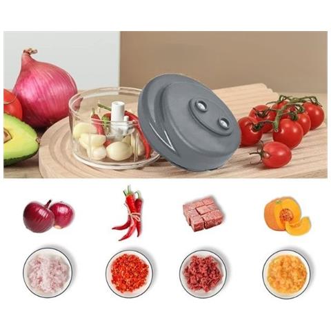 Tritatutto Manuale Taglia Verdure 3 Lame Con Frusta Per Cipolle Aglio - Foto 2
