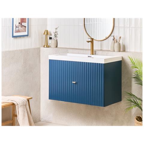 Mobile Lavabo A Parete Con Lavabo Lago Con Impugnatura Dorata 80 Cm Blu Scuro - Foto 1