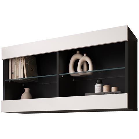 Komodee Tivoli Horizontal 100 Vetrina Sospesa, Nero/bianco, Senza Led, Larghezza 100 Cm X Altezza 50 Cm X Profondità 29 Cm, Per Soggiorno, Sala Da Pranzo - Foto 3