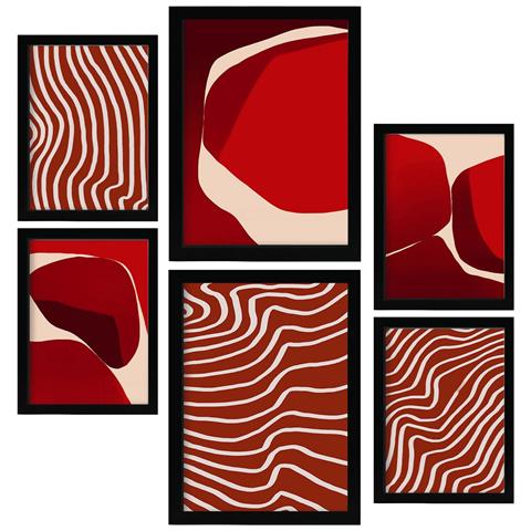 Set Di 6 Stampe Pietre Rosse In Forme Astratte, Dipinti Decorativi Estetici Per Il Tuo Soggiorno, Camera Da Letto, Casa A3 & A4 Cornice Nera - Foto 1