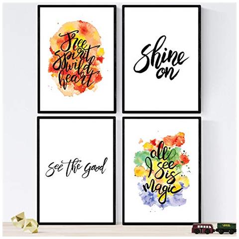 Set Di 4 Stampe Di Fogli Con Messaggi Felici E Colorati. Confezione Di Stagioni Di Poster Dell'anno '. Senza Cornice A4 - Foto 1