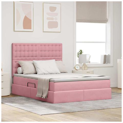 Letto con contenitore e LED Rosa 140 x 190 cm Velluto - Foto 2