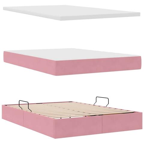 Letto con contenitore e LED Rosa 140 x 190 cm Velluto - Foto 9