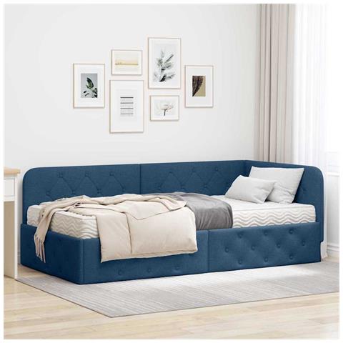 Cornice del letto ad angolo Blu 90 x 190 cm Tessuto - Foto 2