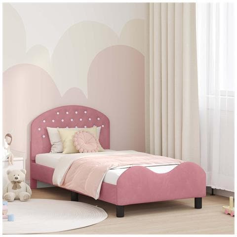 Struttura letto bambini con testata Rosa 80 x 160 cm Velluto - Foto 2