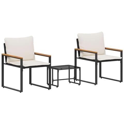 Set di Mobili con cuscino 3 pcs Nero e Bianco Crema Rattan - Foto 1