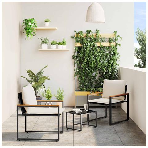 Set di Mobili con cuscino 3 pcs Nero e Bianco Crema Rattan - Foto 2