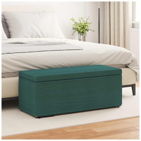 Pouf Verde Scuro Tessuto e Legno Ingegnerizzato - Foto 2