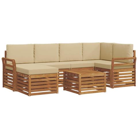 Set divani 7 pcs Naturale e Beige Legno di Acacia Massello - Foto 1