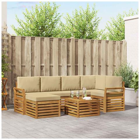 Set divani 7 pcs Naturale e Beige Legno di Acacia Massello - Foto 2