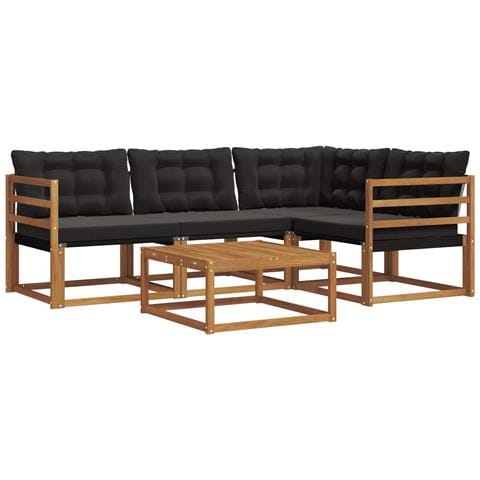 Set di divani da esterno con cuscino 5 pcs Naturale e Nero - Foto 1