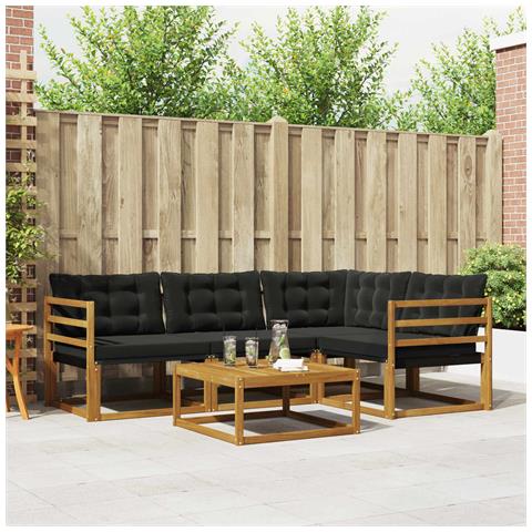 Set di divani da esterno con cuscino 5 pcs Naturale e Nero - Foto 2