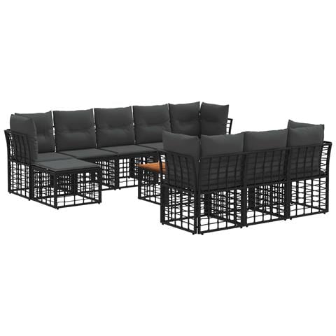 Set di divani da esterno 11 pcs Nero e Grigio scuro Poliestere - Foto 1
