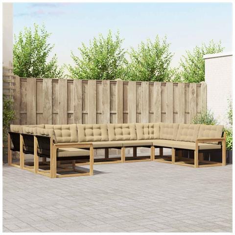 Set di divani da esterno con cuscino 9 pcs Bianco e Beige - Foto 2