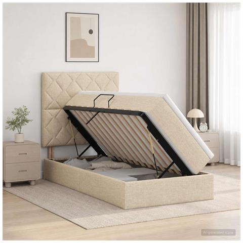 Letto con contenitore LED e materasso Crema 90 x 200 cm Tessuto - Foto 2