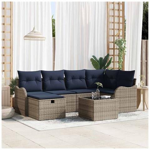 Set Divano da Giardino 7 pz Grigio e Blu Navy polyrattan - Foto 10