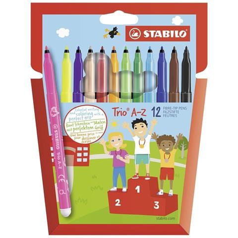 Trio A-Z - Pennarello a Punta Fine e Fusto Triangolare - Astuccio da 12 - Colori Assortiti - Foto 1