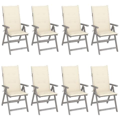 Sedie Giardino Reclinabili 8pz Cuscini Massello Acacia Grigio - Foto 1