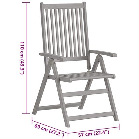 Sedie Giardino Reclinabili 8pz Cuscini Massello Acacia Grigio - Foto 10
