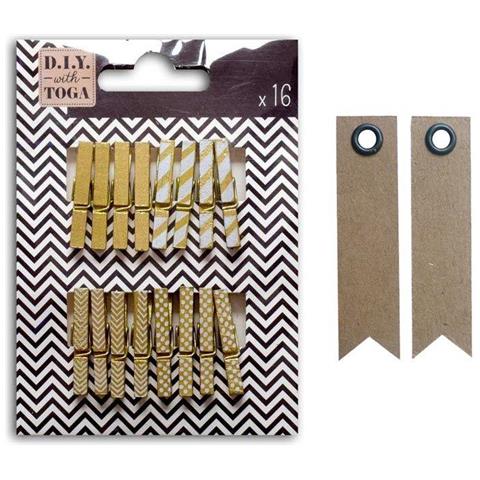 Mini Mollette D'oro + 20 Etichette Kraft Con Gagliardetto - Foto 1