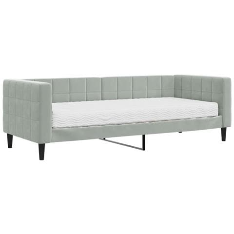 Divano Letto Con Materasso Grigio Chiaro 80x200 Cm In Velluto - Foto 1