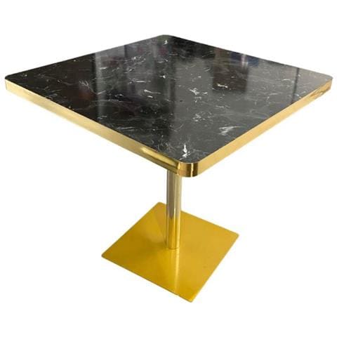 Tavolo Quadrato Key 80x80 Base Oro E Piano Effetto Marmo Nero - Foto 1