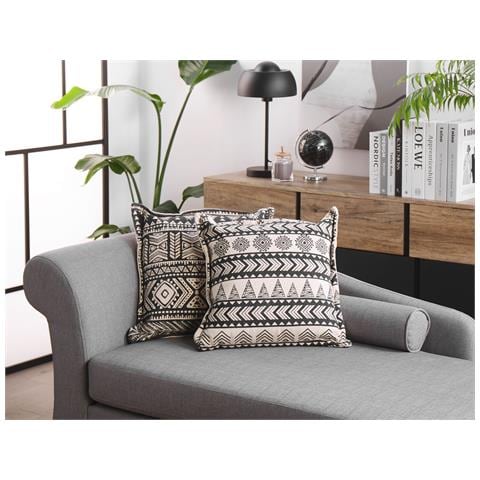 Set Di 2 Cuscini Hentepe Cotone 45 X 45 Cm Nero Trama Geometrica - Foto 1
