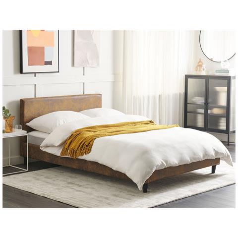 Letto Pelle Sintetica Fitou 140 X 200 Cm Marrone - Foto 1