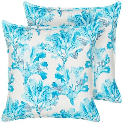 Set Di 2 Cuscini Rockweed Cotone 45 X 45 Cm Blu Trama Floreale - Foto 2