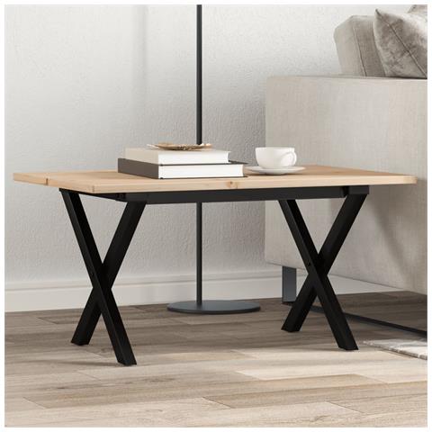 Tavolino Da Salotto Telaio A X 80x50x40cm Massello Pino E Ghisa - Foto 1