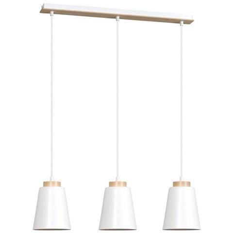 Lampada A Sospensione Bolero - Bianco - Acciaio Verniciato A Polvere, Legno - 66x100x14 Cm - Foto 1