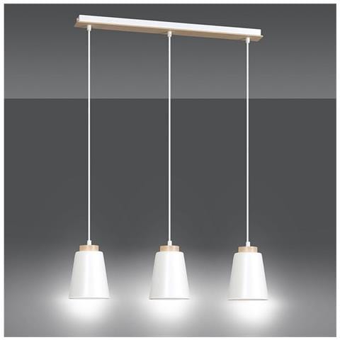 Lampada A Sospensione Bolero - Bianco - Acciaio Verniciato A Polvere, Legno - 66x100x14 Cm - Foto 2