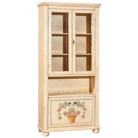 Vetrina In Legno Shabby Avorio Pennellato /Decori 89x38x198 - Foto 1