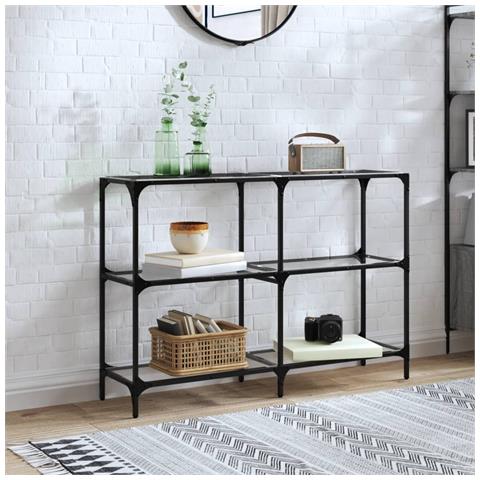 Tavolino Consolle Piano Vetro Trasparente 118,5x30x81cm Acciaio - Foto 1