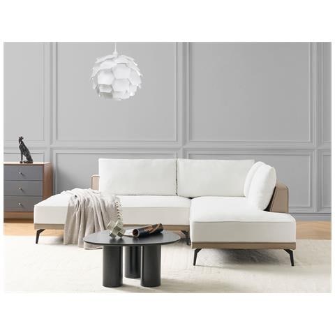 Divano Angolare 3 Posti Myken Tessuto Bianco Sporco Lato Sinistro - Foto 1