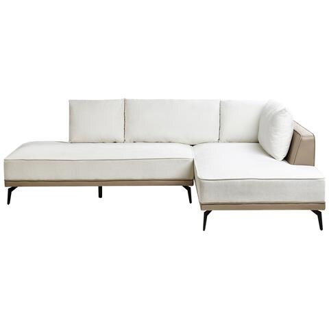 Divano Angolare 3 Posti Myken Tessuto Bianco Sporco Lato Sinistro - Foto 2