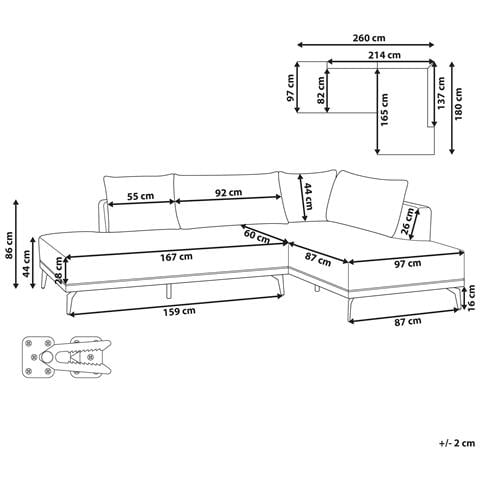 Divano Angolare 3 Posti Myken Tessuto Bianco Sporco Lato Sinistro - Foto 6