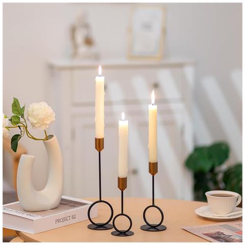 Set Di 3 Candelabri Eleganti Nero E Oro Per Arredare Con Stile La Tua Casa - Foto 2