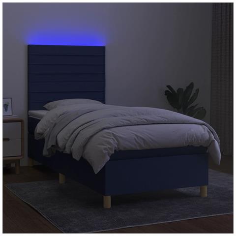 Letto a Molle con Materasso e LED Blu 90x190 cm in Tessuto - Foto 8