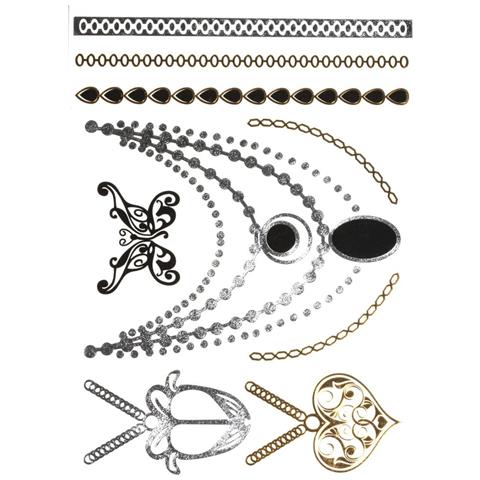 Tatuaggio Metallizzato 14x21 Cm Oro Argento Nero - Foto 1