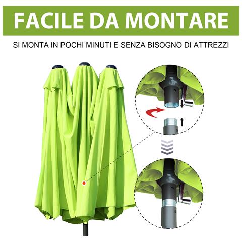 Ombrellone da Giardino Doppio con Apertura a Manovella, in Acciaio e Poliestere, 460x270x240 cm, Verde Chiaro - Foto 2
