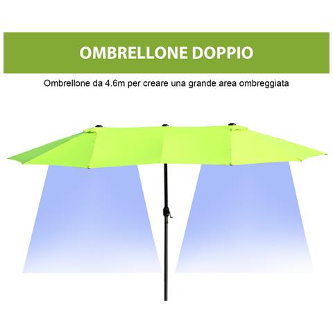 Ombrellone da Giardino Doppio con Apertura a Manovella, in Acciaio e Poliestere, 460x270x240 cm, Verde Chiaro - Foto 6