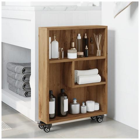 Carrello Stretto Rovere Artigianale 48x13x68 Cm In Truciolato - Foto 3
