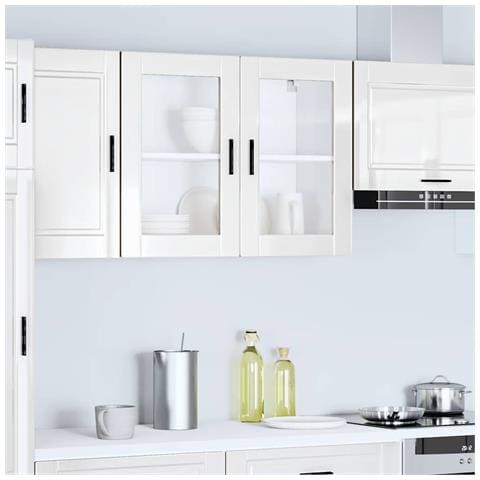 Pensile Da Cucina Con Porta In Vetro Porto Bianco Lucido - Foto 3